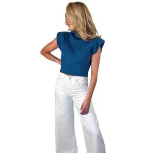 DÉLUC Bellini Sleeveless Knit Turtleneck Sweater Vest – Blue – Size Small